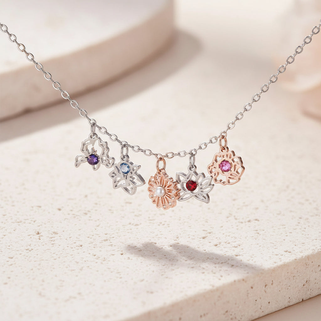 Custom Birth Flower & Birthstone Charm Bracelet