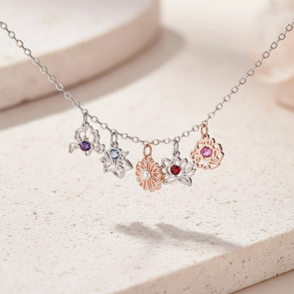 Custom Birth Flower & Birthstone Charm Bracelet