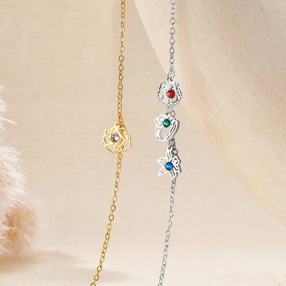 Custom Birth Flower & Birthstone Charm Bracelet