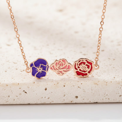 Custom Combined Colorful Birth Flowers Necklace