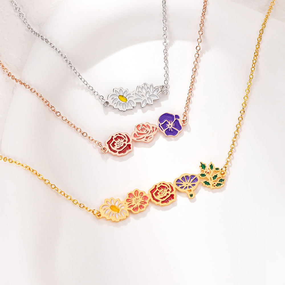 Custom Combined Colorful Birth Flowers Necklace