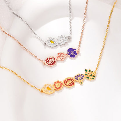 Custom Combined Colorful Birth Flowers Necklace