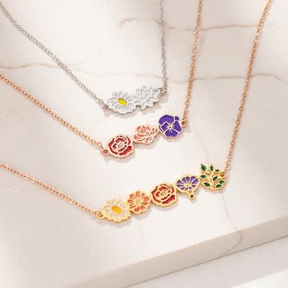 Custom Combined Colorful Birth Flowers Necklace