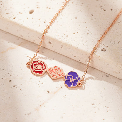 Custom Combined Colorful Birth Flowers Necklace