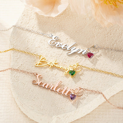 Personalized Name Necklace with Heart Birthstone