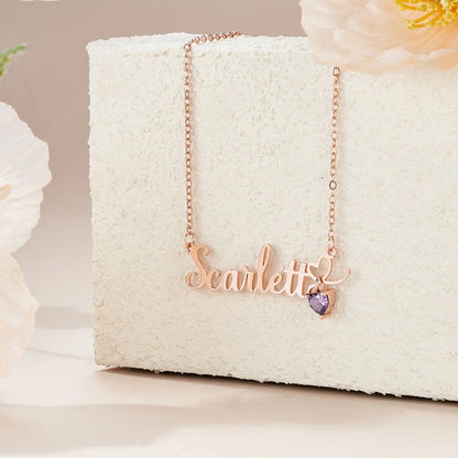 Personalized Name Necklace with Heart Birthstone