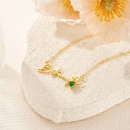 Personalized Name Necklace with Heart Birthstone