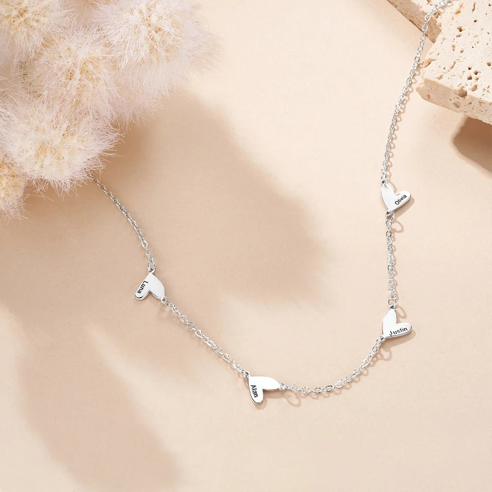 Personalized 1-5 Engraved Hearts Name Necklace