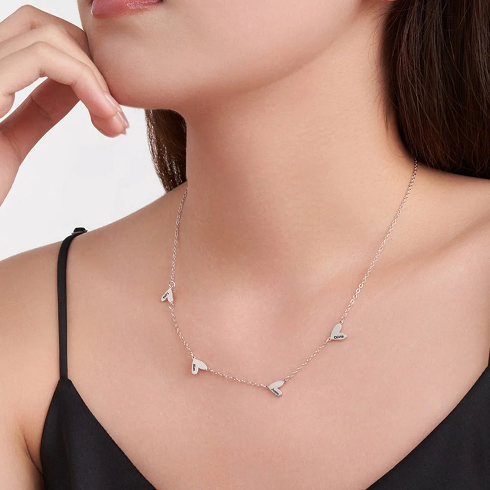 Personalized 1-5 Engraved Hearts Name Necklace
