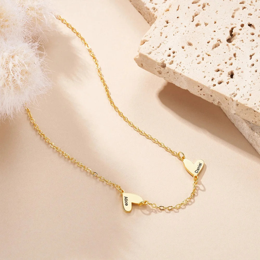 Personalized 1-5 Engraved Hearts Name Necklace