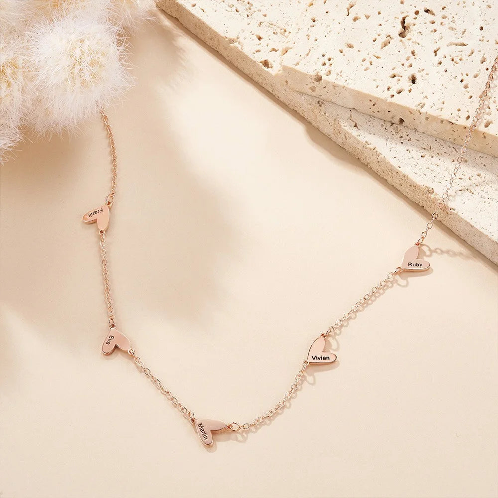 Personalized 1-5 Engraved Hearts Name Necklace