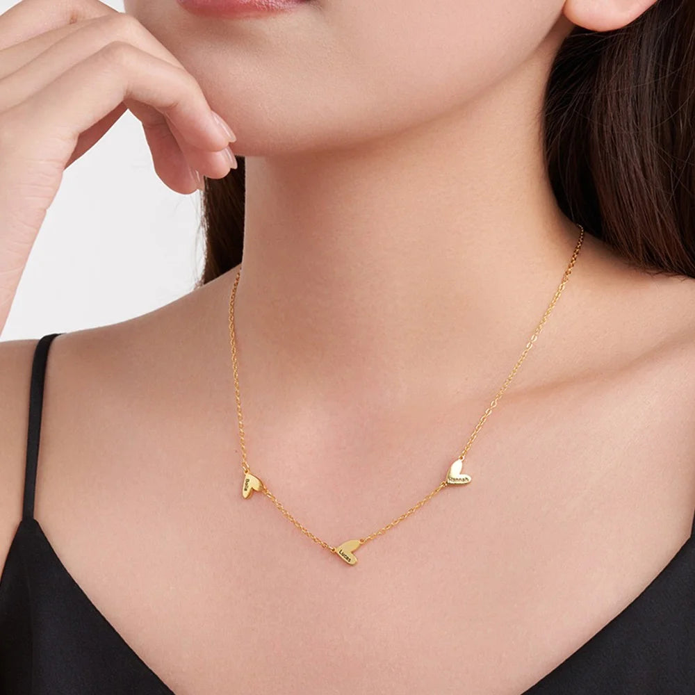 Personalized 1-5 Engraved Hearts Name Necklace