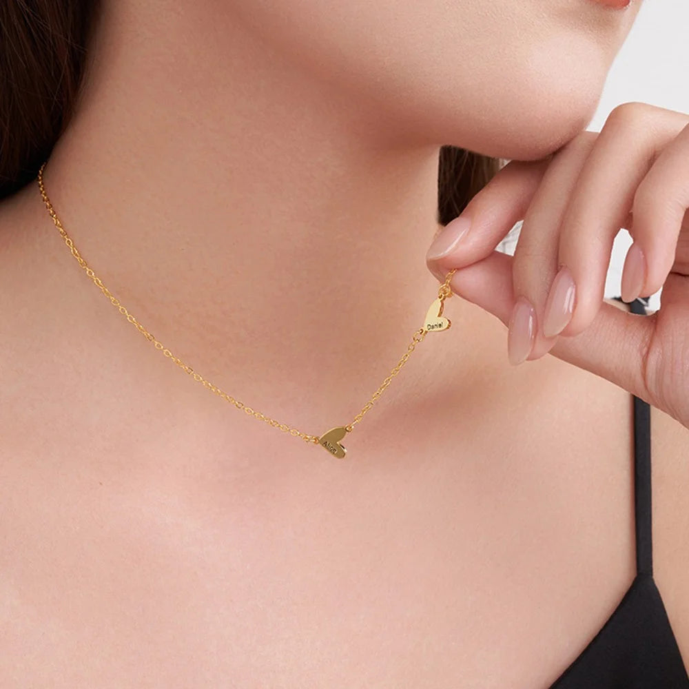 Personalized 1-5 Engraved Hearts Name Necklace