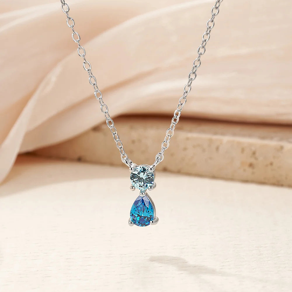 Custom Dainty Two Birthstone Pendant Necklace