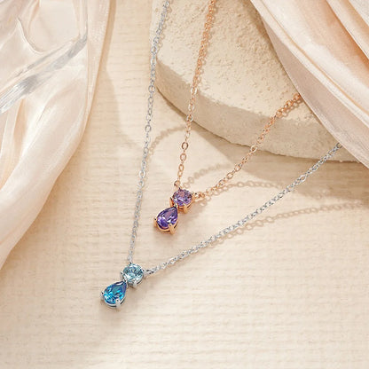 Custom Dainty Two Birthstone Pendant Necklace