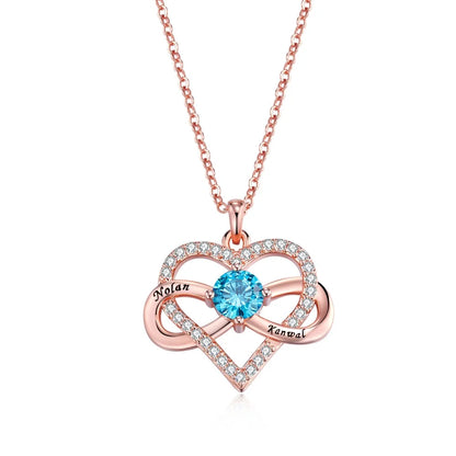 Personalized Names Infinity Heart Necklace with Birthstone
