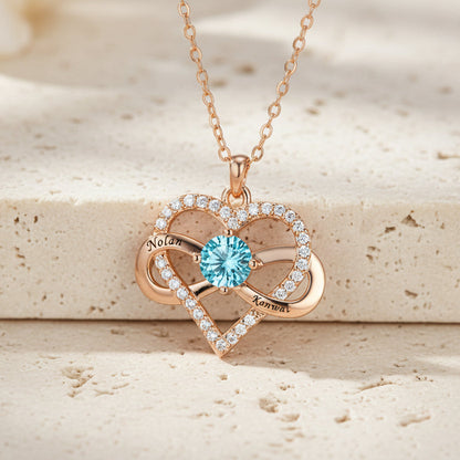 Personalized Names Infinity Heart Necklace with Birthstone