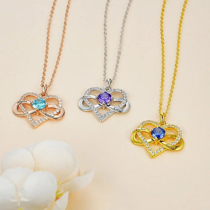 Personalized Names Infinity Heart Necklace with Birthstone
