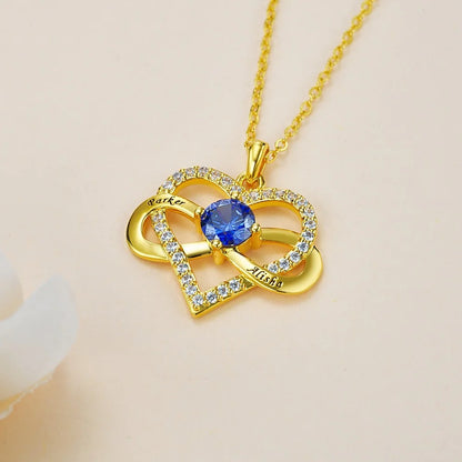 Personalized Names Infinity Heart Necklace with Birthstone