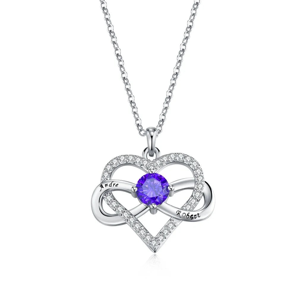 Personalized Names Infinity Heart Necklace with Birthstone
