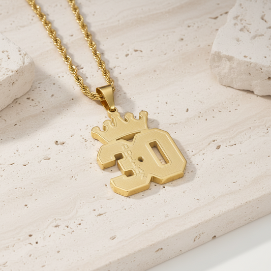 Personalized Name & Number Crown Necklace