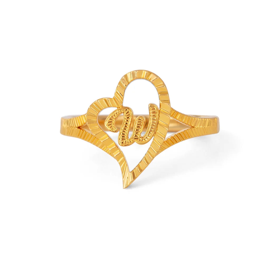 Custom Gold Slanted Heart Initial Ring