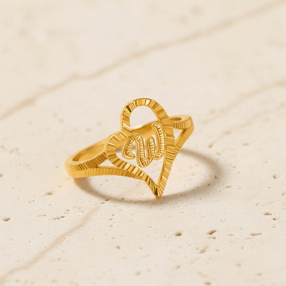 Custom Gold Slanted Heart Initial Ring
