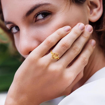 Custom Gold Slanted Heart Initial Ring