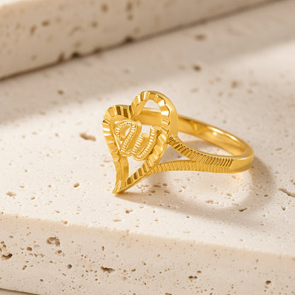 Custom Gold Slanted Heart Initial Ring