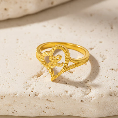 Custom Gold Slanted Heart Initial Ring
