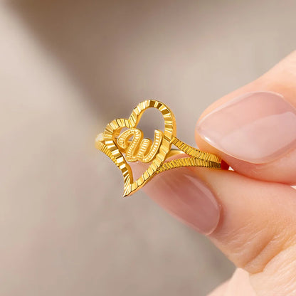 Custom Gold Slanted Heart Initial Ring