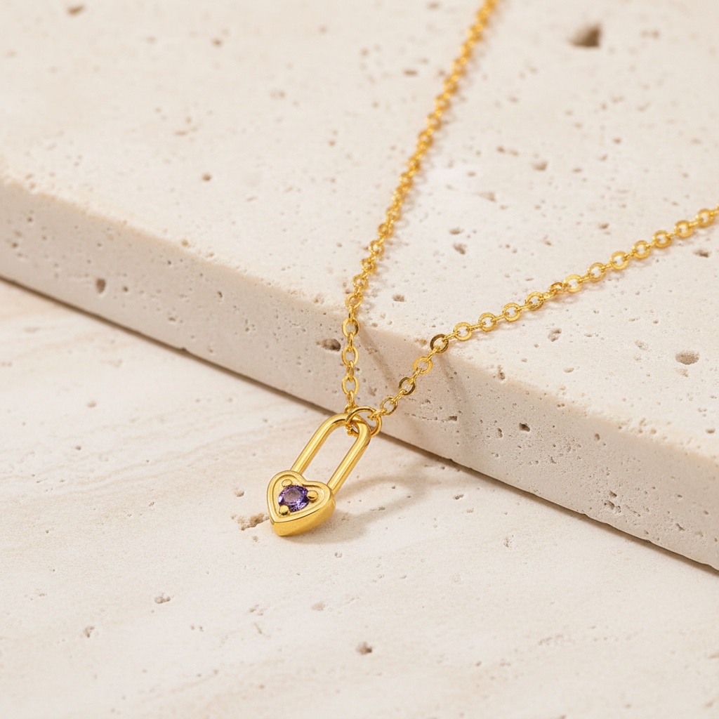 Custom Birthstone Heart Lock Necklace