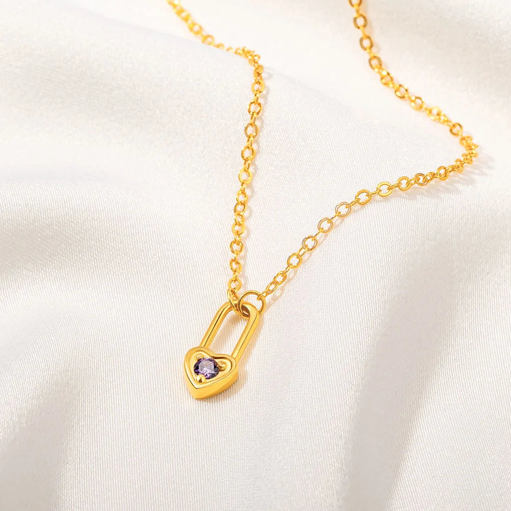 Custom Birthstone Heart Lock Necklace