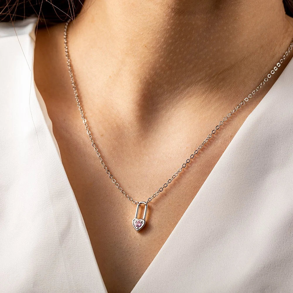 Custom Birthstone Heart Lock Necklace
