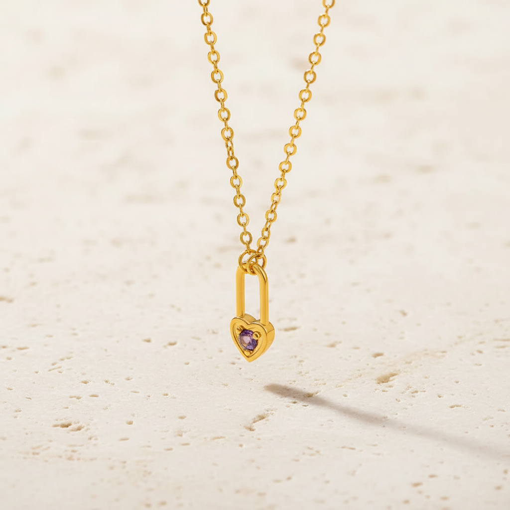 Custom Birthstone Heart Lock Necklace