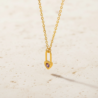Custom Birthstone Heart Lock Necklace