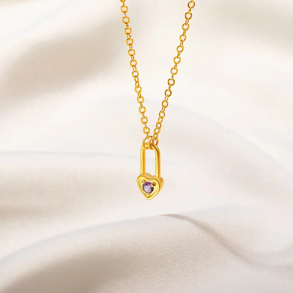 Custom Birthstone Heart Lock Necklace