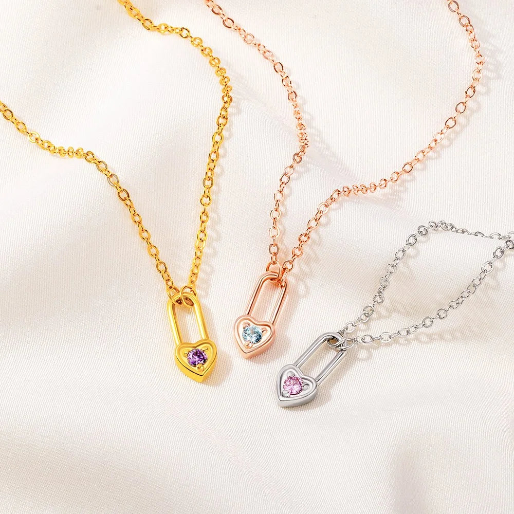 Custom Birthstone Heart Lock Necklace