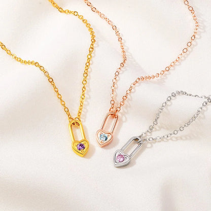 Custom Birthstone Heart Lock Necklace