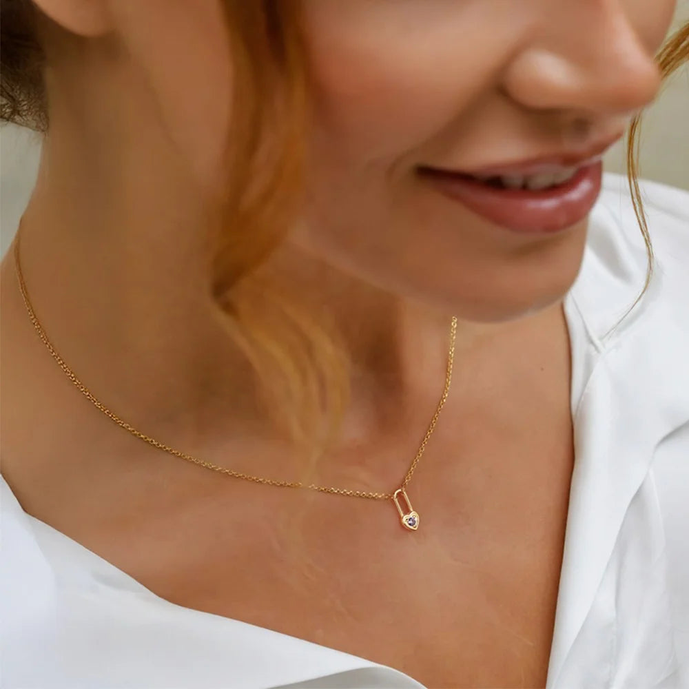 Custom Birthstone Heart Lock Necklace