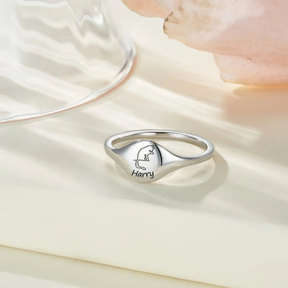 Custom Engraved Cat Silhouette Signet Ring with Name