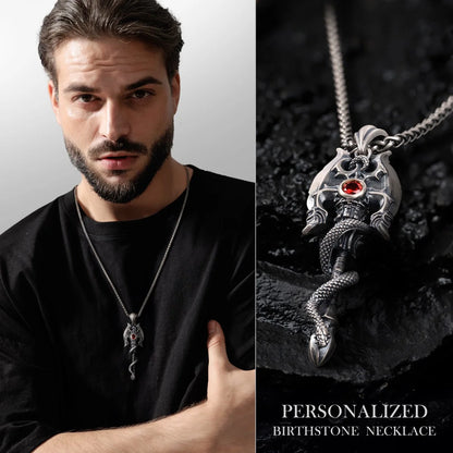 Custom Gothic Snake Axe Necklace with Birthstone