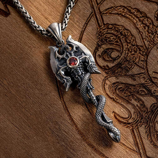 Custom Gothic Snake Axe Necklace with Birthstone