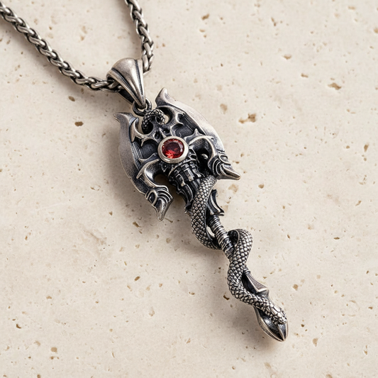 Custom Gothic Snake Axe Necklace with Birthstone
