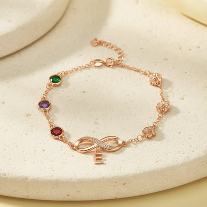Personalized Birthstone & Birth Flower Infinity Bracelet with Initial