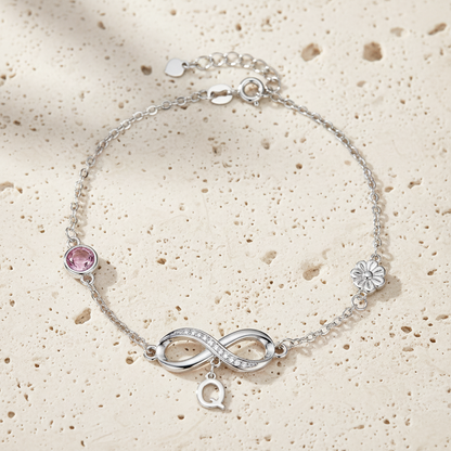Personalized Birthstone & Birth Flower Infinity Bracelet with Initial