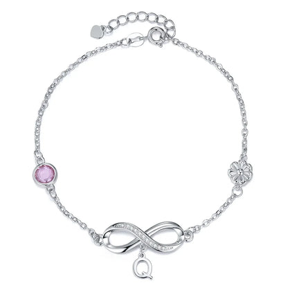 Personalized Birthstone & Birth Flower Infinity Bracelet with Initial