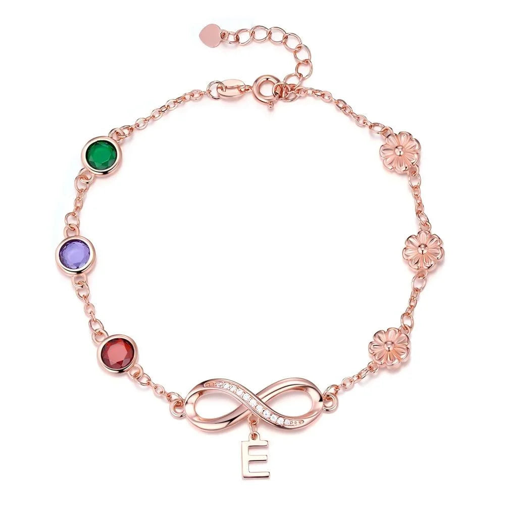 Personalized Birthstone & Birth Flower Infinity Bracelet with Initial
