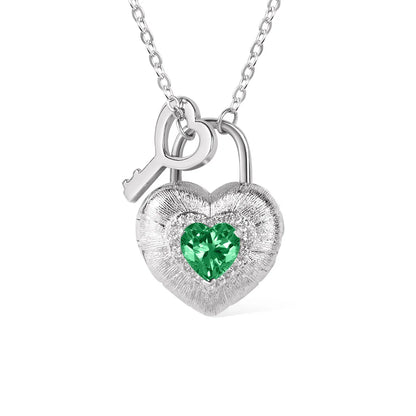 Personalized Photo Heart Lock Necklace with Birthstone