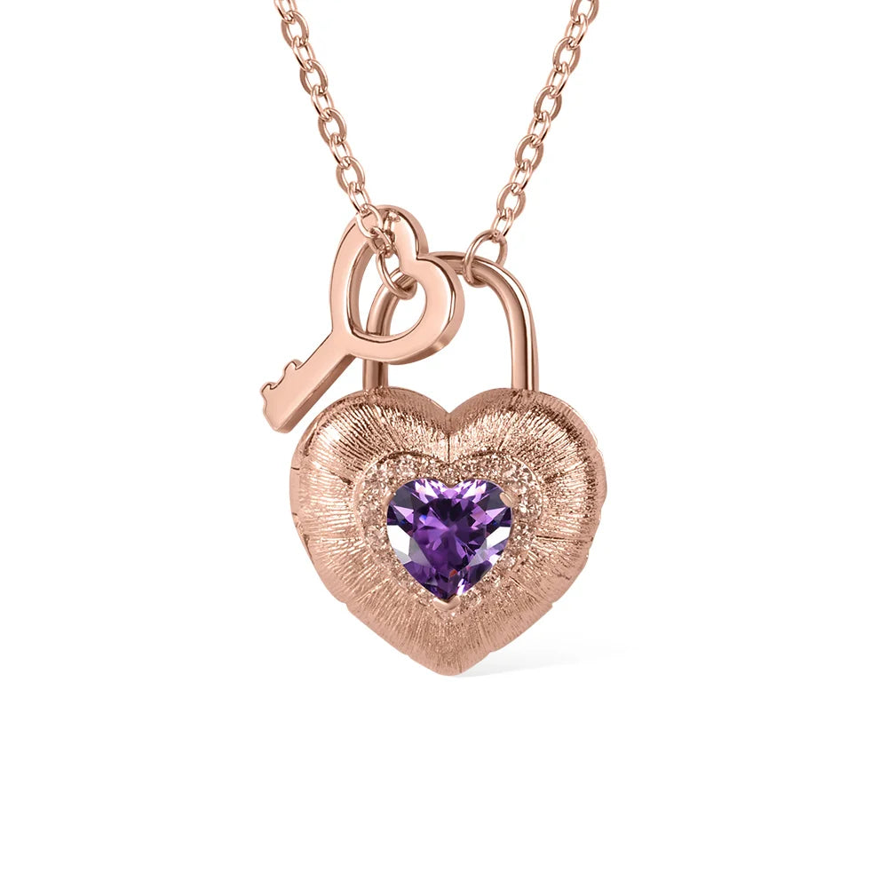 Personalized Photo Heart Lock Necklace with Birthstone